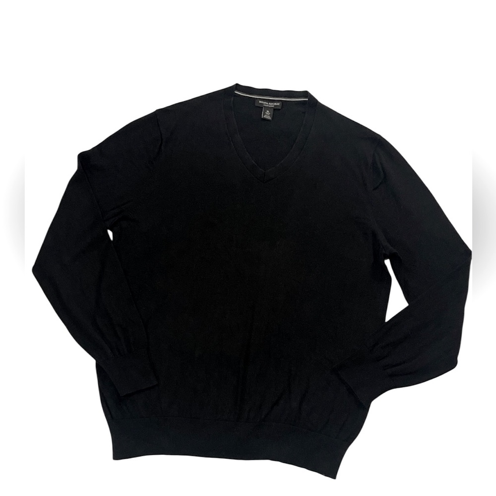 Banana Republic men’s Silk Cashmere sweater size XL Luxury Bland Black v neck